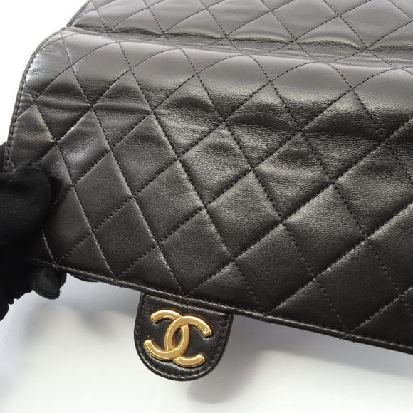 Chanel Shoulder Bag Matelasse Single Flap Black Lambskin Matelasse Push Lock - Picture 7 of 10